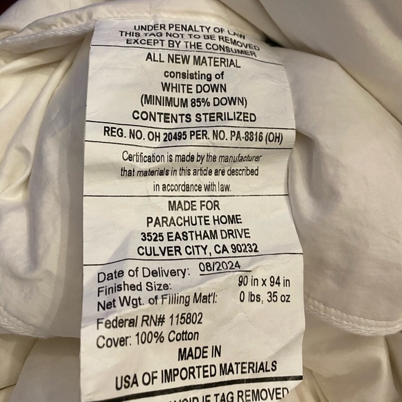 Parachute Down Duvet Insert
Full/Queen / Midweight - Picture 3 of 3